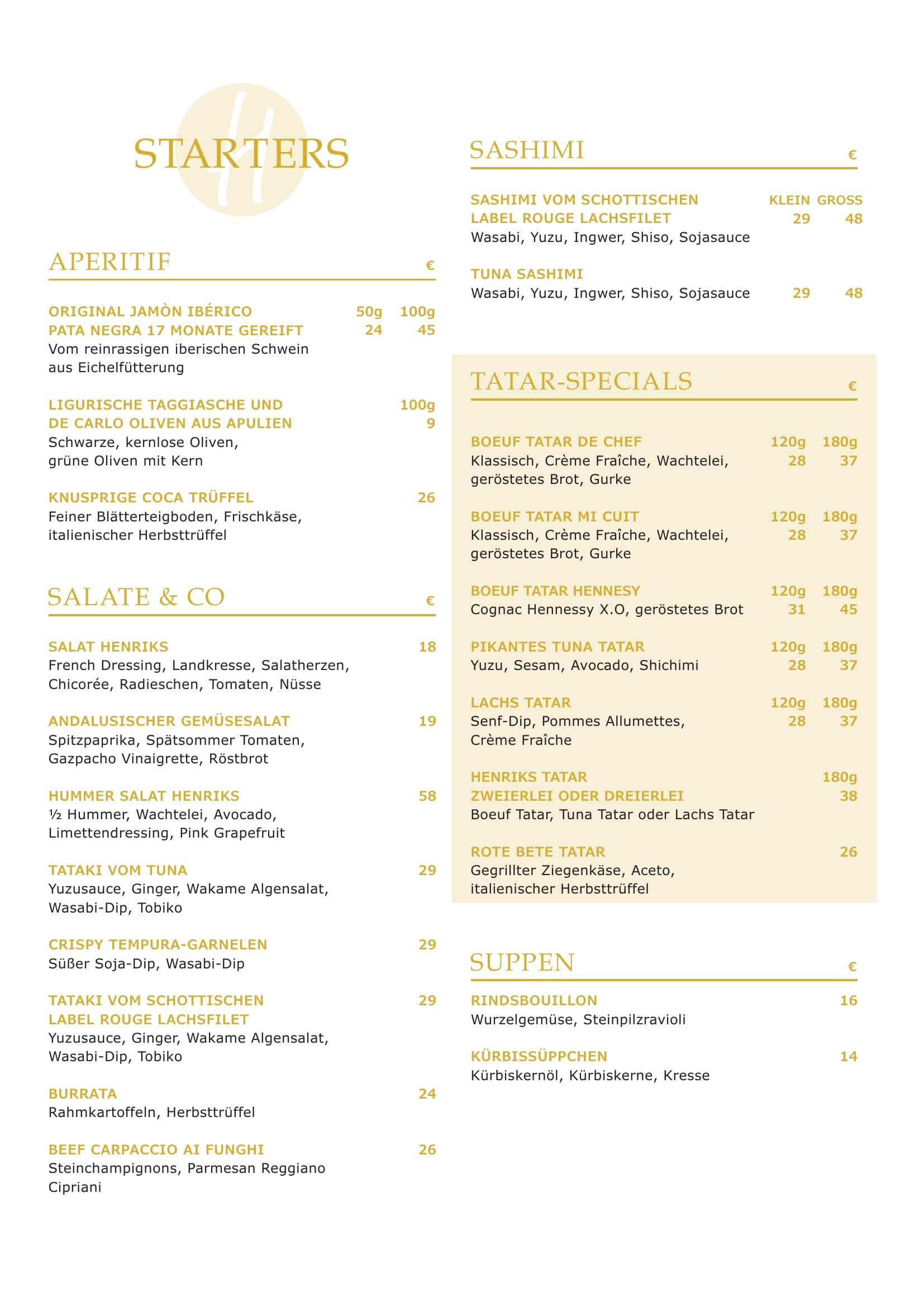 Menu, page 1