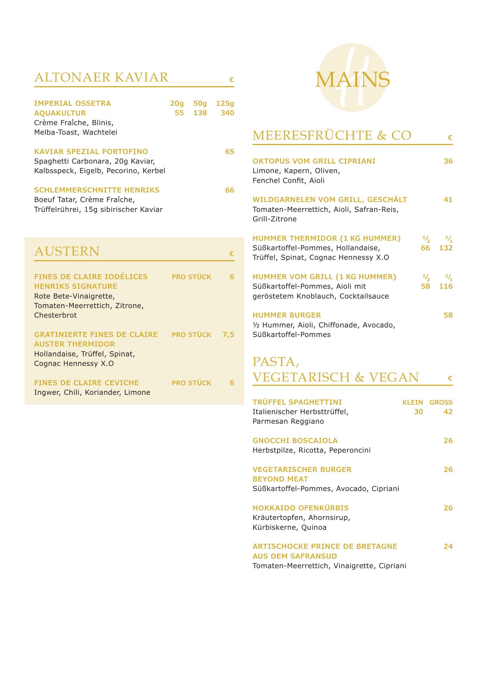 Menu, page 2